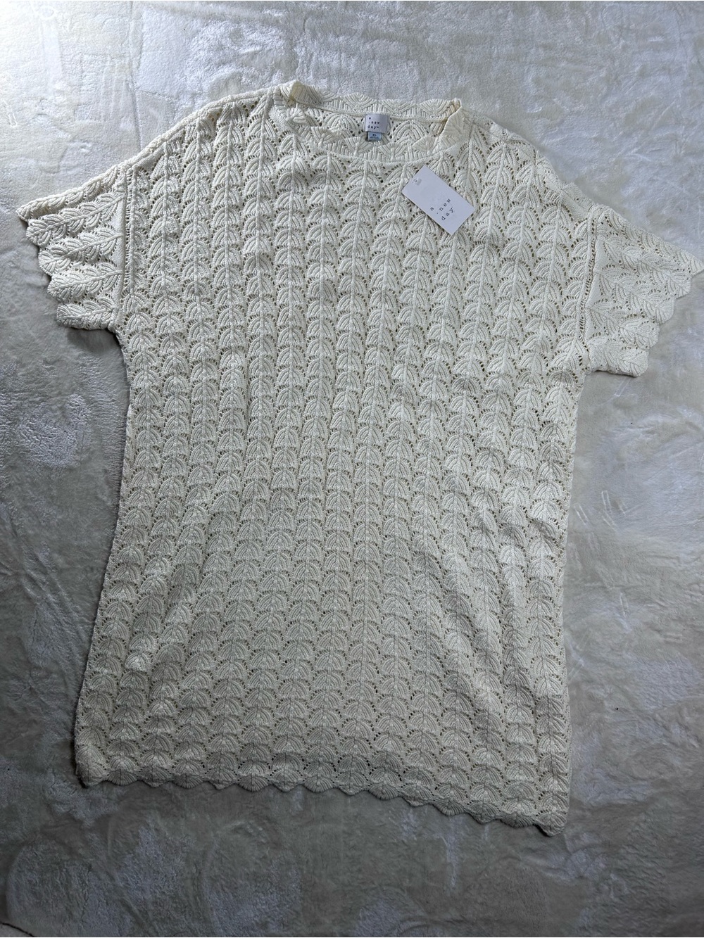 NWT XL Women's Short Sleeve Pointelle Mini Crochet Dress - A New Day, Off-White - Picture 4 of 9